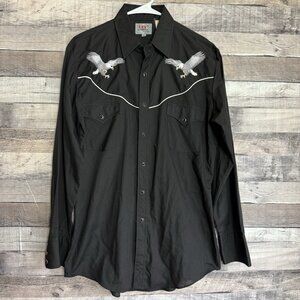 VTG Ely Diamond Western Shirt Mens M Black Embroidered Eagle Pearl Snap Rodeo